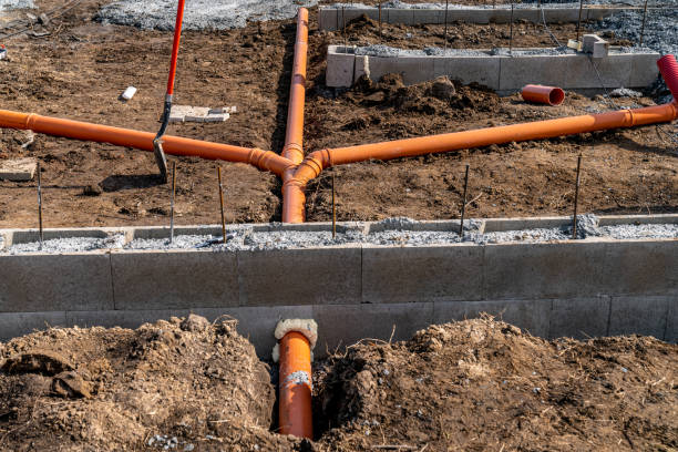 istock plastic pipe for sewage network in the base plate at the construction site 1479137002