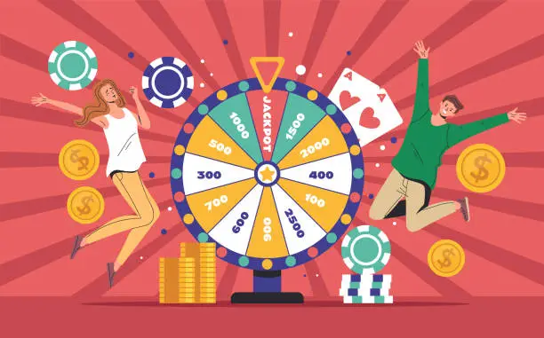 Vector illustration of Wheel spin jackpot lucky game prize win abstract concept. Vector graphic design illustration