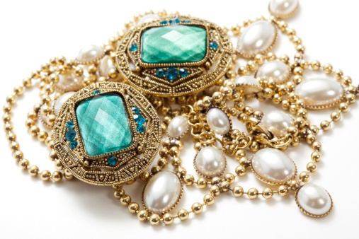 closeup of glamorous vintage jewelry