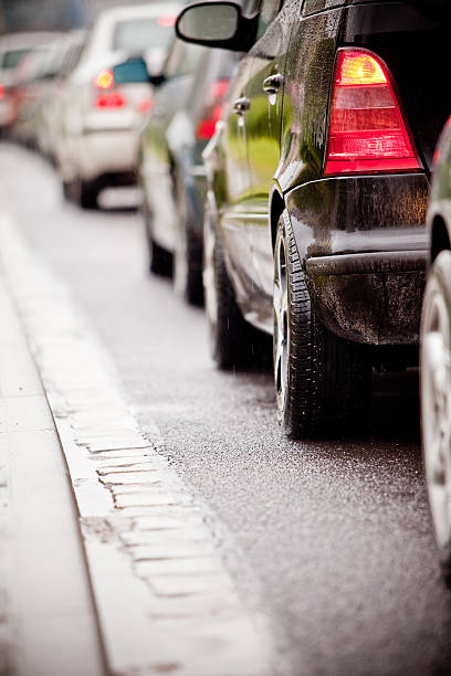 istock Traffic jam in flooded highway cause rain 147913988