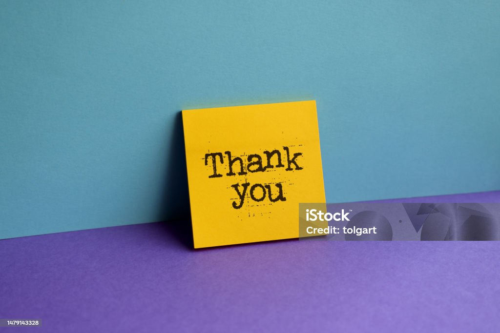 Thank You On Sticky Note Thank You - Phrase Stock Photo