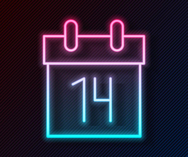 istock Glowing neon line Calendar icon isolated on black background. Event reminder symbol. Vector 1479144849
