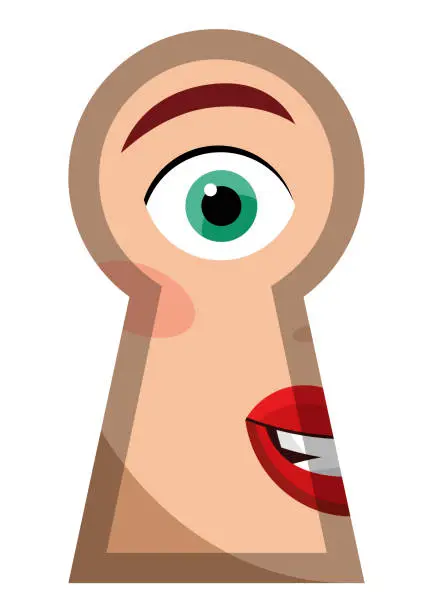 Vector illustration of Person looking through a keyhole