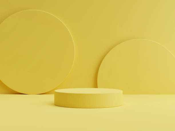 istock Creative geometry mock up podium for product presentation, yellow background. 1479147127