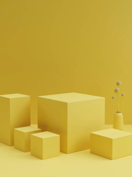 istock Creative geometry mock up podium for product presentation, yellow background. 1479147132