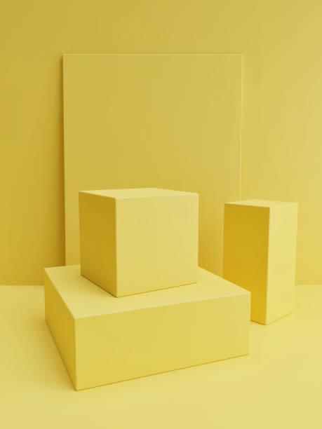 istock Creative geometry mock up podium for product presentation, yellow background. 1479147133