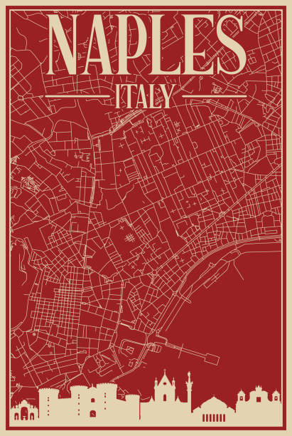 road network poster of the downtown naples, italy - napoli 幅插畫檔、美工圖案、卡通及圖標