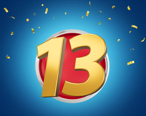 istock Gold Number 13 Gold Number Thirteen On Rounded Red Icon with Particles 3d illustration 1479152665