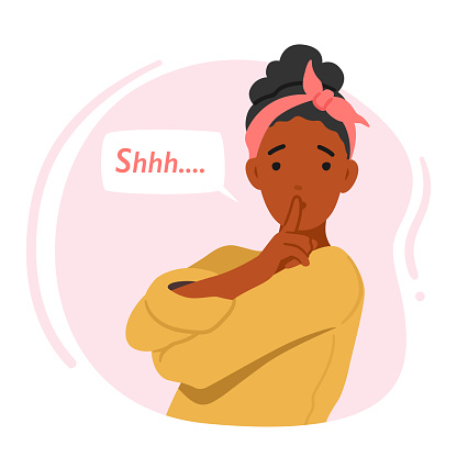 Female Character Showcasing The Gesture Of Silence With A Finger Pressed Against her Mouth, Evoking The Idea Of Silence Or Stillness, Confidentiality, Or Privacy. Cartoon People Vector Illustration