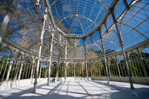Crystal palace in Madrid as seen from inside.