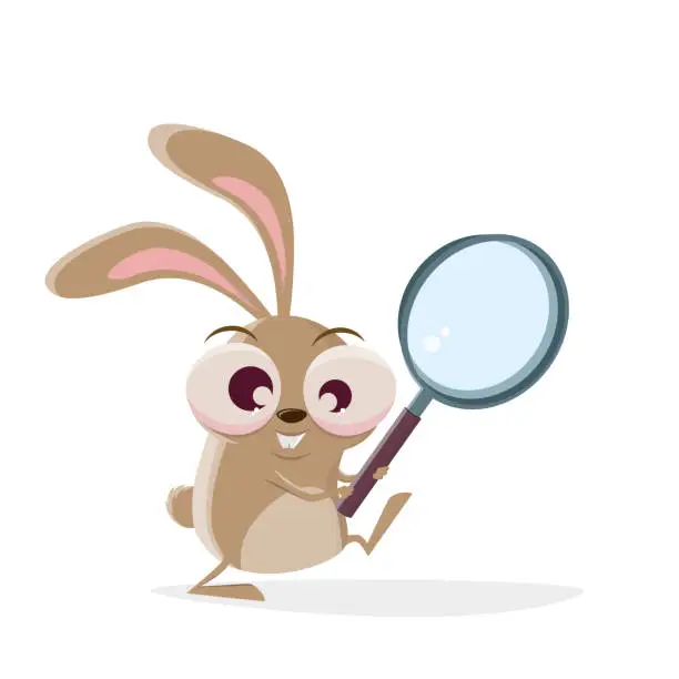 Vector illustration of funny cartoon with magnifying glass