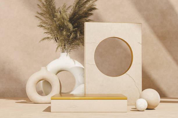 istock Product stand and vases with plants. 3d render 1479157045