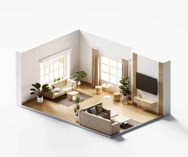 istock Isometric view living room muji style open inside interior architecture 3d rendering digital art 1479161019