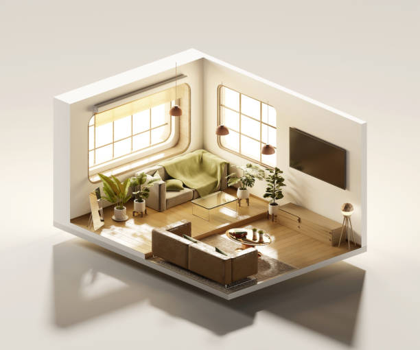 istock Isometric view living room muji style open inside interior architecture 3d rendering digital art 1479161021