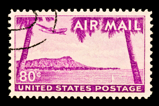 Diamond Head, Honolulu, Hawaii airmail postage stamp was issued in 1952.