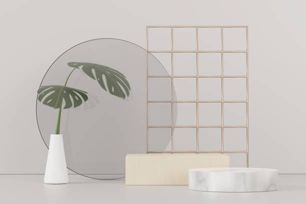 istock 3d abstract white platform showcase for product and cosmetic presentation with terrazzo idea concept. Minimal Podium for mock up and advertising. Render geometric design scene for web banner. 1479164487
