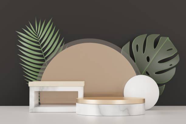 istock 3d abstract white platform showcase for product and cosmetic presentation with terrazzo idea concept. Minimal Podium for mock up and advertising. Render geometric design scene for web banner. 1479164535