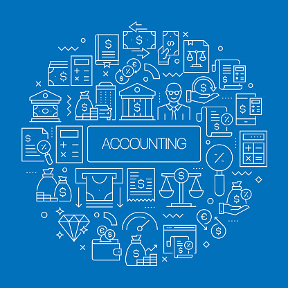 ACCOUNTING Web Banner with Linear Icons, Trendy Linear Style Vector