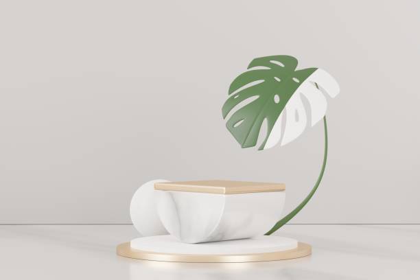 istock 3d abstract white platform showcase for product and cosmetic presentation with terrazzo idea concept. Minimal Podium for mock up and advertising. Render geometric design scene for web banner. 1479164772