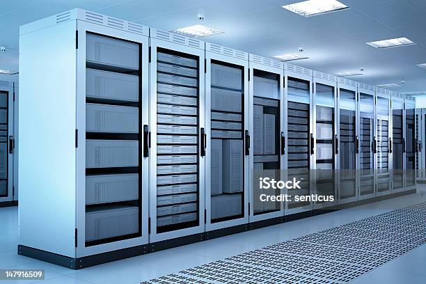 Server Rack Set Airconditioned Stock Photo - Download Image Now - Network Server, Blue, Communication