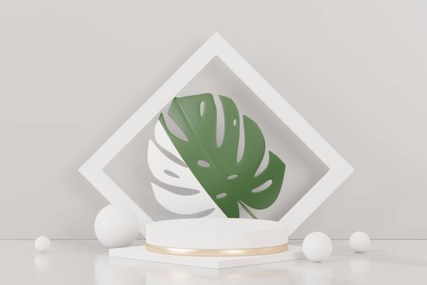 istock 3d abstract white platform showcase for product and cosmetic presentation with terrazzo idea concept. Minimal Podium for mock up and advertising. Render geometric design scene for web banner. 1479165675