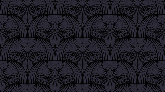 Ornate dark black and gray seamless floral motif vector pattern wallpaper vector illustration background