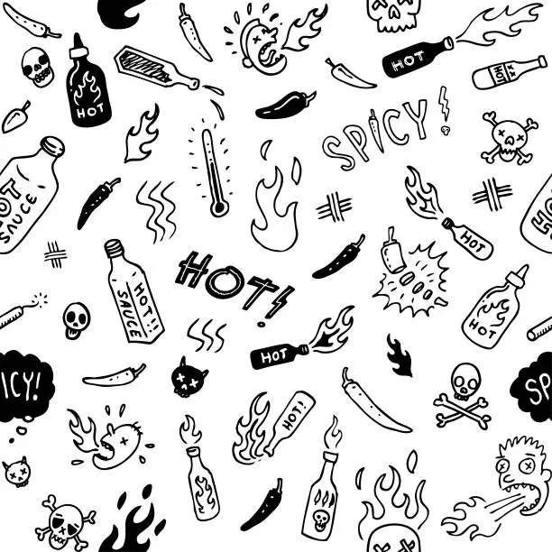 Vector illustration of Seamless spicy hot sauce doodles