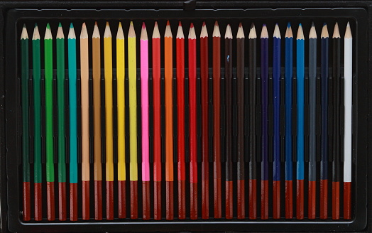 Color pencils in a case coordinated colors