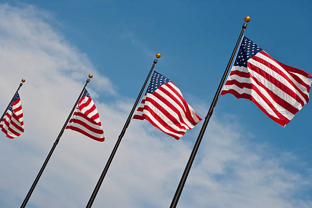 istock American flags on the Navy Pier, Lake Michigan 147917234