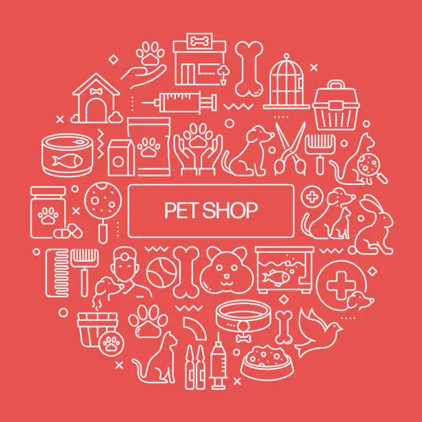Vector illustration of PET SHOP Web Banner with Linear Icons, Trendy Linear Style Vector