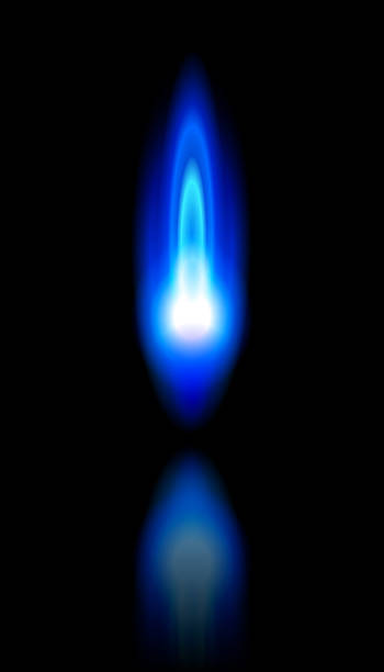 Close-up of a blue flame on a black background blue flame of a burning natural gas and reflection on black background. 100% -created in Illustrator blue flames stock pictures, royalty-free photos & images