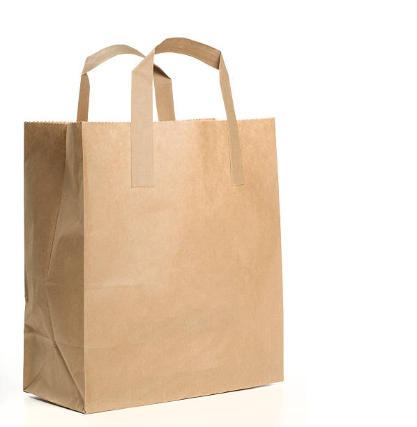 paper shopping bag on white background - matkasse bildbanksfoton och bilder