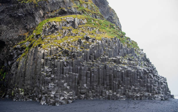 Basalt columns at Reynisfjara Black Sand Beach near Vík í Mýrdal in South Iceland stock photo