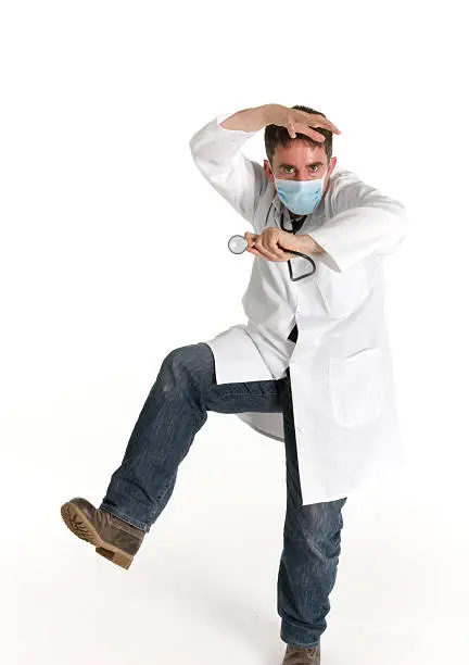 Kung-fu Doctor, Body shot, White Background in a studio