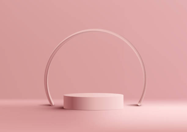 istock 3D realistic pink podium stand with circle line backdrop minimal wall scene pink background 1479181759