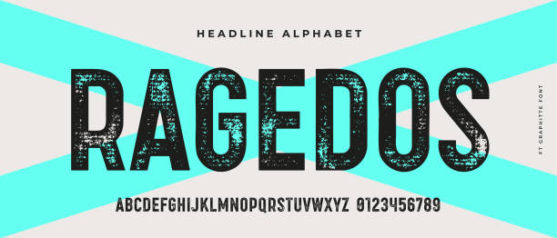 ilustrações de stock, clip art, desenhos animados e ícones de headline grunge alphabet - letterpress