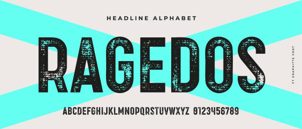 Headline grunge alphabet Headline alphabet and font. Bold aged, rough fat uppercase letters with grunge texture. Creative hand-drawn textured font, design, typographic, poster. Grunge scratches alphabet. Vector Illustration rough font vector stock illustrations