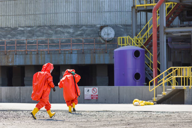 gas leak in the industrial factory. gas leaks can be hazardous to health as well as the environment. even a small leak into a building or other confined space may gradually build up an explosive. - lifeguard association imagens e fotografias de stock