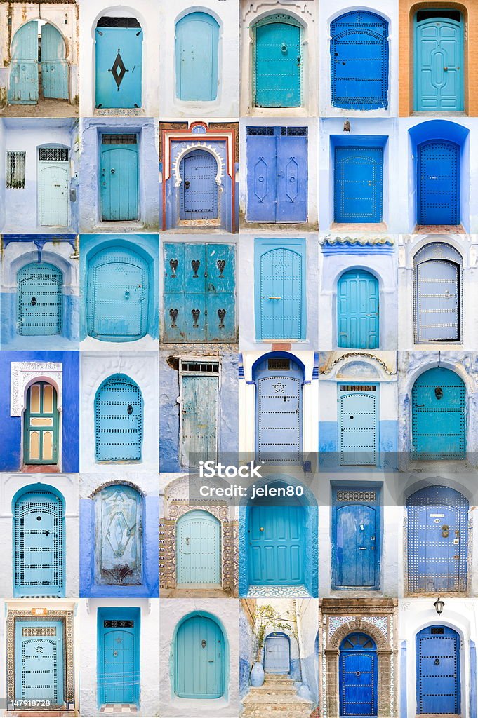 Very old wooden door of Morocco Collection of Very old, blue wooden door of Morocco, width 600pix each Arch - Architectural Feature Stock Photo