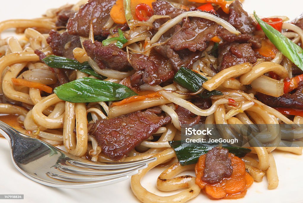 Chinese Chilli Beef Takeaway Chinese takeaway meal of chilli beef with noodles Bean Sprout Stock Photo