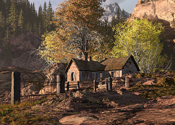 istock Mountain Cottage And Gate Landscape 147919640