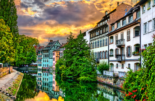 Historic la Petite France quarter in Strasbourg at sunset. UNESCO World Heritage Site in Alsace, France