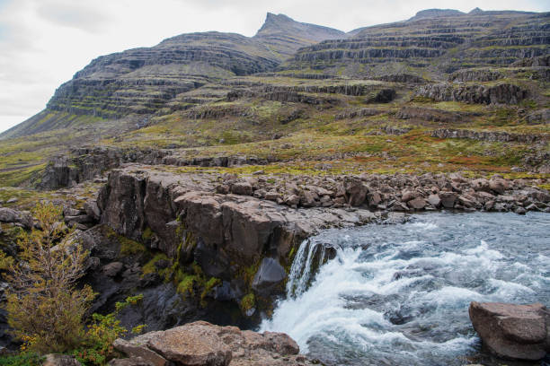 Lip of the Sveinstekksfoss waterfall in East Iceland stock photo