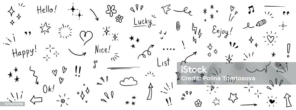 Doodle roztomilé třpytivé pero line prvky. Doodle srdce, šipka, hvězda, třpytivá dekorace symbol nastavit ikonu. Jednoduché zvýraznění stylu čáry skici, pozornost, prvky vzoru. Vektor - Bez autorských poplatků Čmáranice - Kresba vektorové obrázky Doodle roztomilé třpytivé pero line prvky. Doodle srdce, šipka, hvězda, třpytivá dekorace symbol nastavit ikonu. Jednoduché zvýraznění stylu čáry skici, pozornost, prvky vzoru. Vektor - Bez autorských poplatků Čmáranice - Kresba vektorové obrázky