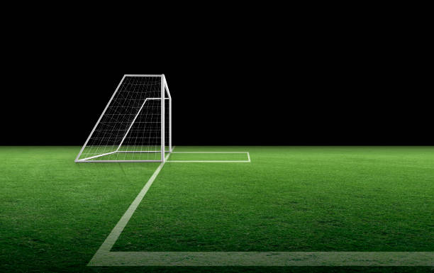 istock Soccer goal post and soccer net on green grass 1479209160