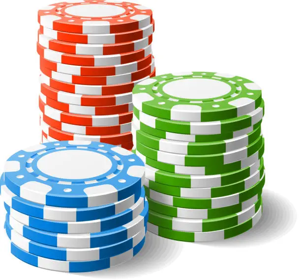 Vector illustration of Red, blue, and green stacked casino chips