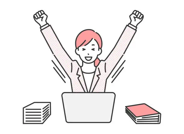 Vector illustration of Female business person doing hurray.