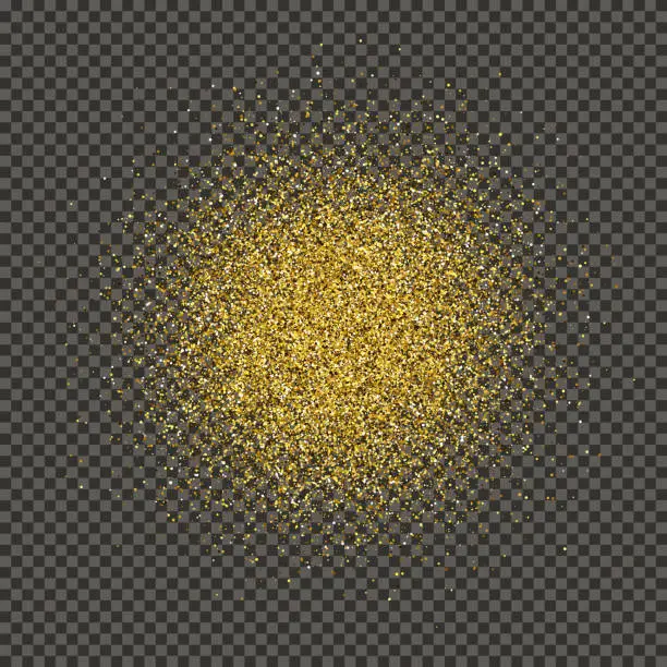 Vector illustration of Gold glittering dust on transparent backdrop