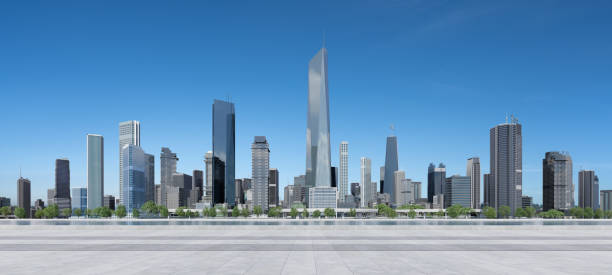 istock 3d open space floor and daytime cityscape. 1479214783