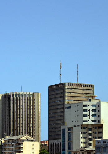 Dakar (Plateau), Senegal: buildings in the financial district - BCEAO tower, Fahd building and CMA CGM building (Azur)